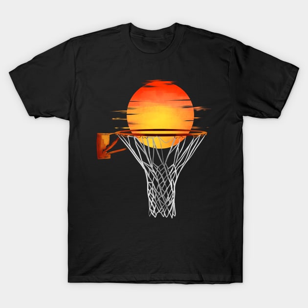 Sun Goes Down Behind Basketball Hoop Basketball T-Shirt by SinBle